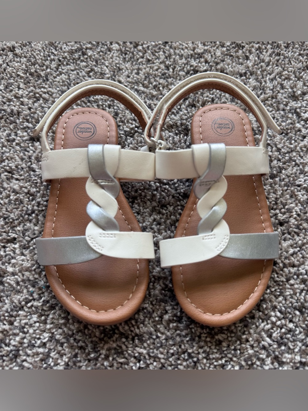 Girls White & Silver Braided Strap Sandals
